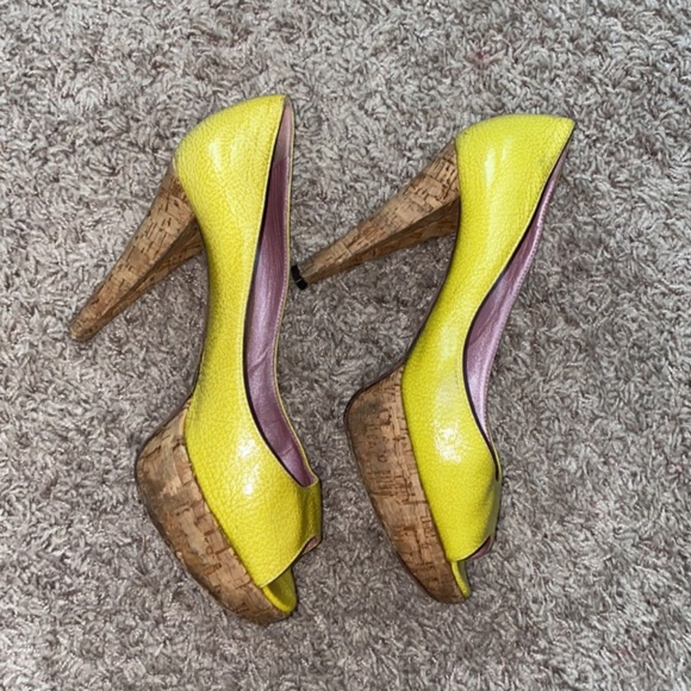 Michael Cazabat Yellow Cork Platform leather‎ Heels